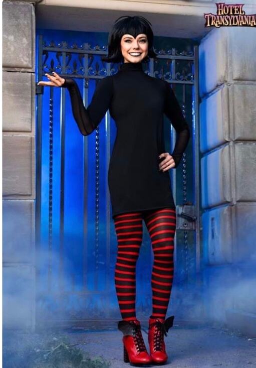 Unbranded Dresses & Skirts - New Adult Mavis Dracula Costume Hotel Transylvania Dress & Striped Tights Size M